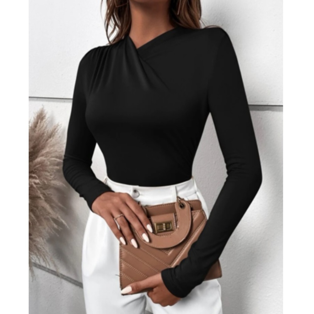 Luxe asymmetrical neck wrap detail top
